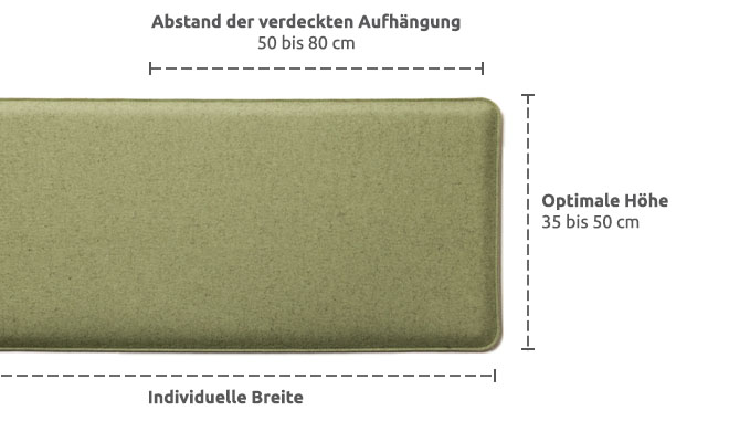 Wandkissen aus Filz verdeckte Aufhaengung Masse und Details