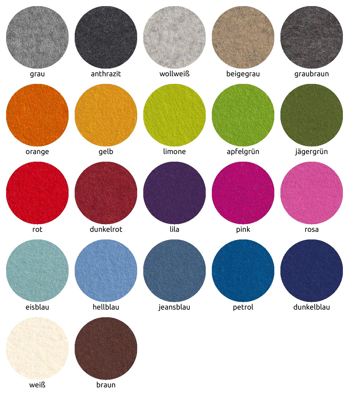 Unsere Farben Uebersicht Filz 3mm