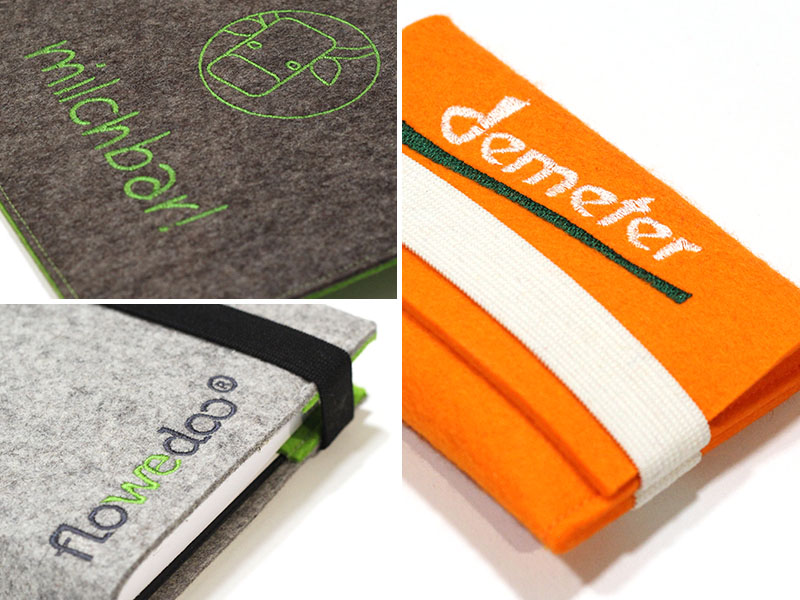 Logo und Motive individuell auf Filz gestickt