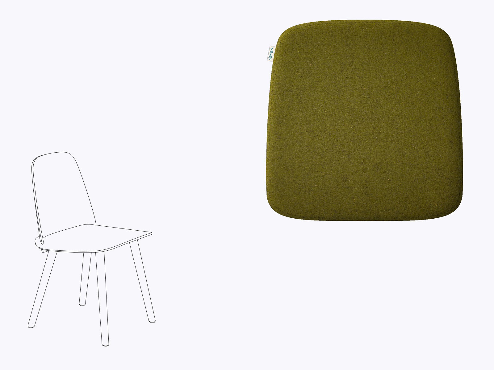 Sitzkissen aus Filz in der Farbe moos, Stuhlzeichnung vom Muuto Nerd Chair