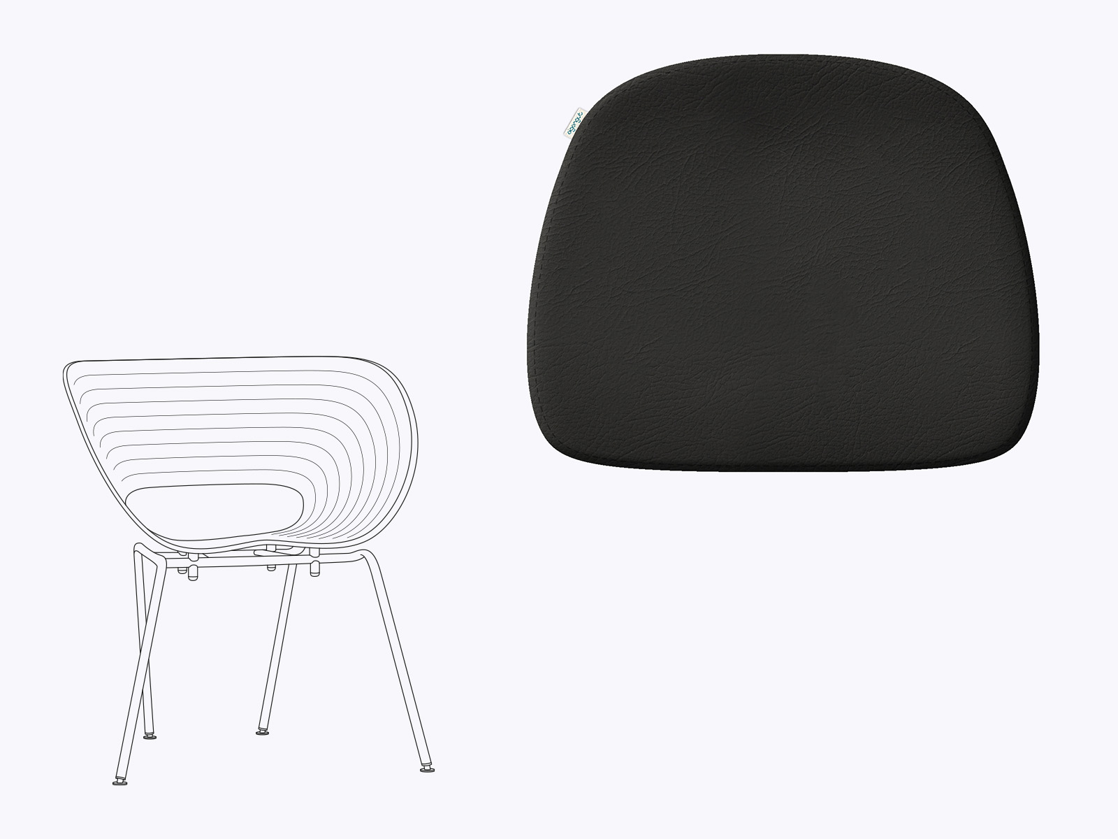 Sitzkissen aus Filz und Leder in der farbe graphit, Stuhlzeichnung vom Vitra Tom Vac