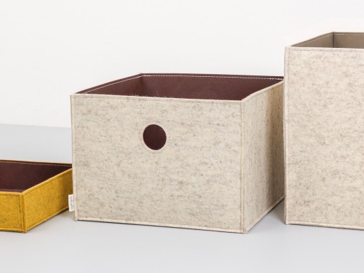 Aufbewahrung aus Filz und recyceltem Leder, Wunschmaß, mit Griff, salbei, grün