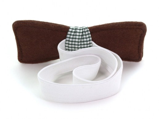 Fliege-aus-Filz-Filzfliege-Gummiband-braun-Stoff-gruen-kariert