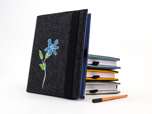 Kalender-Notizbuch-Filz-Individuell-Blume-kleines-Immergruen