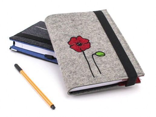 Kalender-Notizbuch-Filz-Motiv-Blume-Klatschmohn