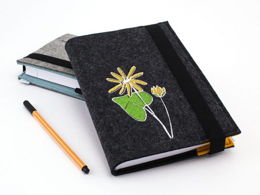 Kalender-Notizbuch-Filz-Motiv-Blume-Scharbockskraut