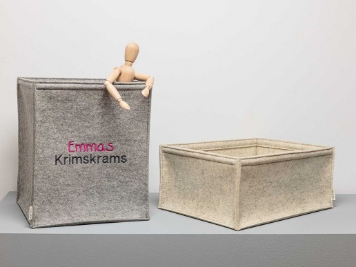 Korb aus Filz grau mit individueller Aufschrift