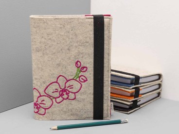 Notizbuch mit Filz Einband Motiv Orchidee in Pink
