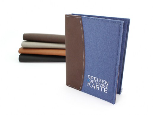 Speisekarte-Getraenkekarte-Filz-und-recyceltem-Leder-mit-Logo-bestickt