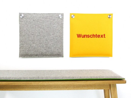 Wandkissen-aus-Filz-quadratisch-mit-Oesen-Bestickung-gelb-grau