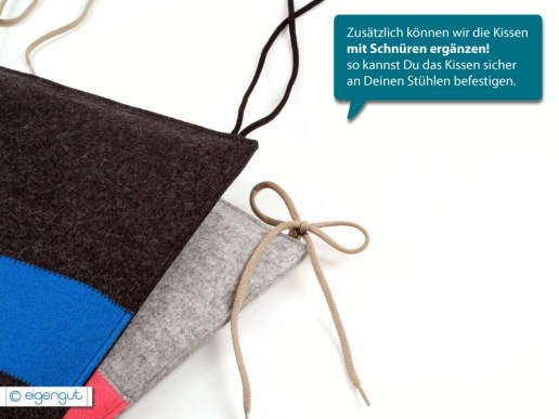 Optionale Befestigung mit Schnüren in schwarz oder grau